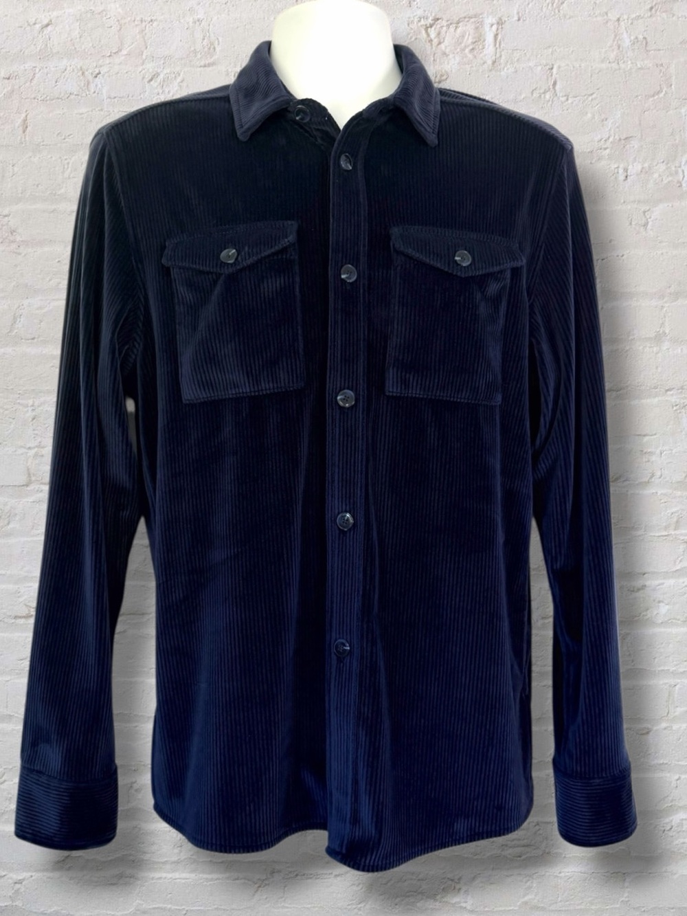 Alfani Men’s Corduroy Shirt Jacket Navy Blue Small Shacket Dual Chest Pockets